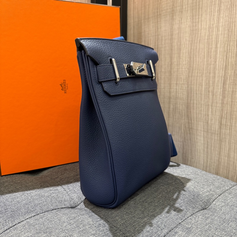 HERMES HAC A DOS PM 7U 海軍藍 深藍色全皮銀釦斜挎包 胸包肩背包後背包 B刻 TOGO-1