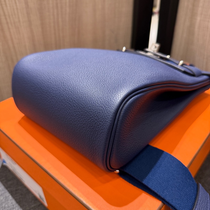 HERMES HAC A DOS PM 7U 海軍藍 深藍色全皮銀釦斜挎包 胸包肩背包後背包 B刻 TOGO-4