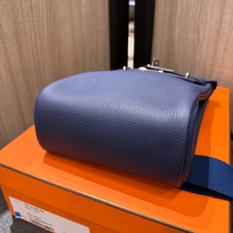 HERMES HAC A DOS PM 7U 海軍藍 深藍色全皮銀釦斜挎包 胸包肩背包後背包 B刻 TOGO-5