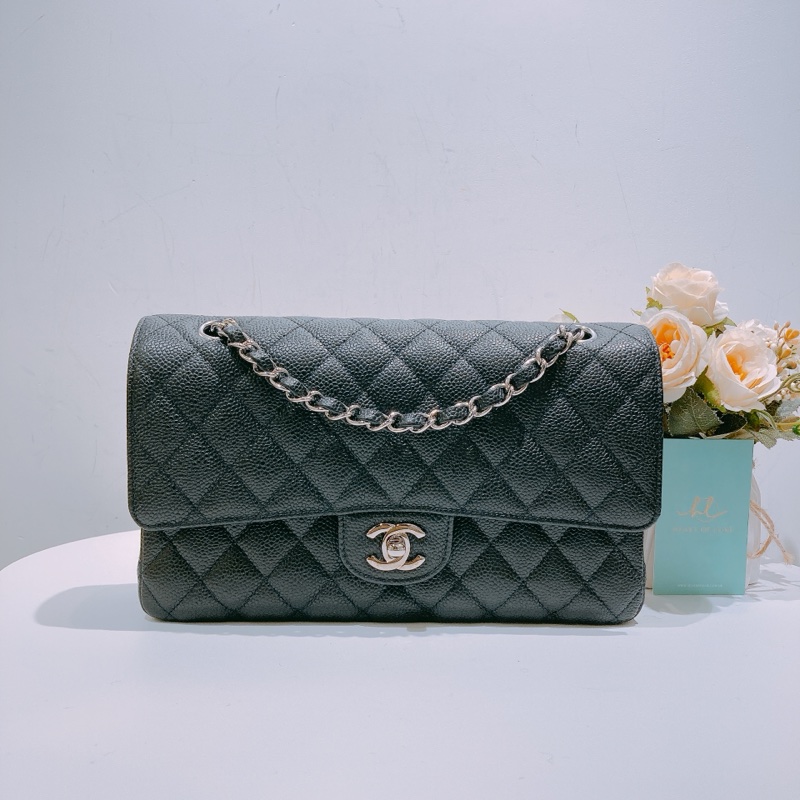 TW4437 Chanel香奈兒經典翻蓋包CF25 荔枝皮黑銀 Classic Double Flap Bag 25cm Caviar-0