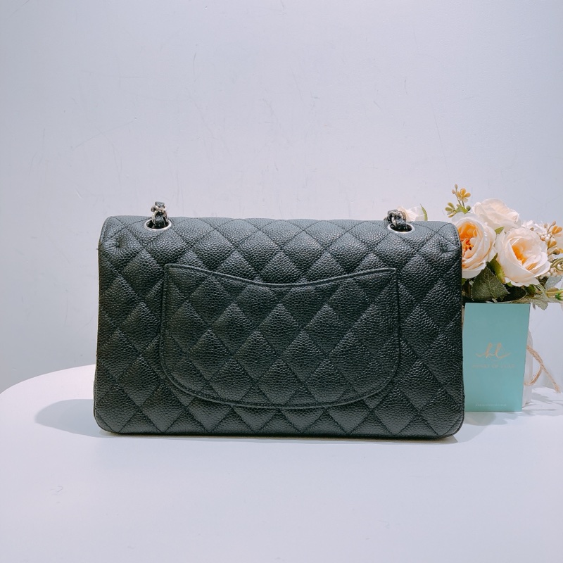 TW4437 Chanel香奈兒經典翻蓋包CF25 荔枝皮黑銀 Classic Double Flap Bag 25cm Caviar-1