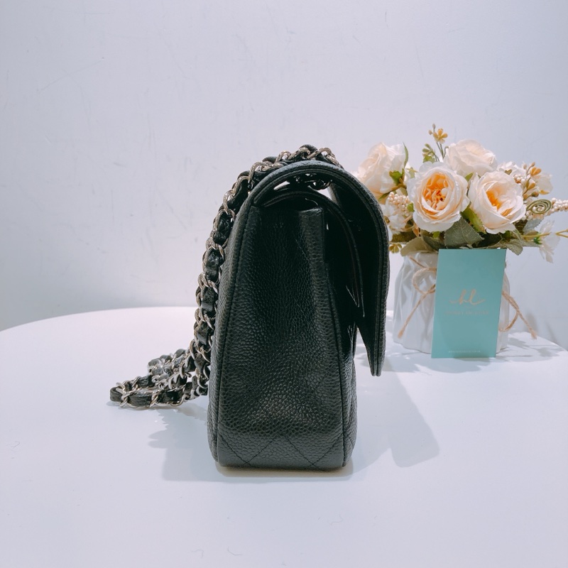 TW4437 Chanel香奈兒經典翻蓋包CF25 荔枝皮黑銀 Classic Double Flap Bag 25cm Caviar-2