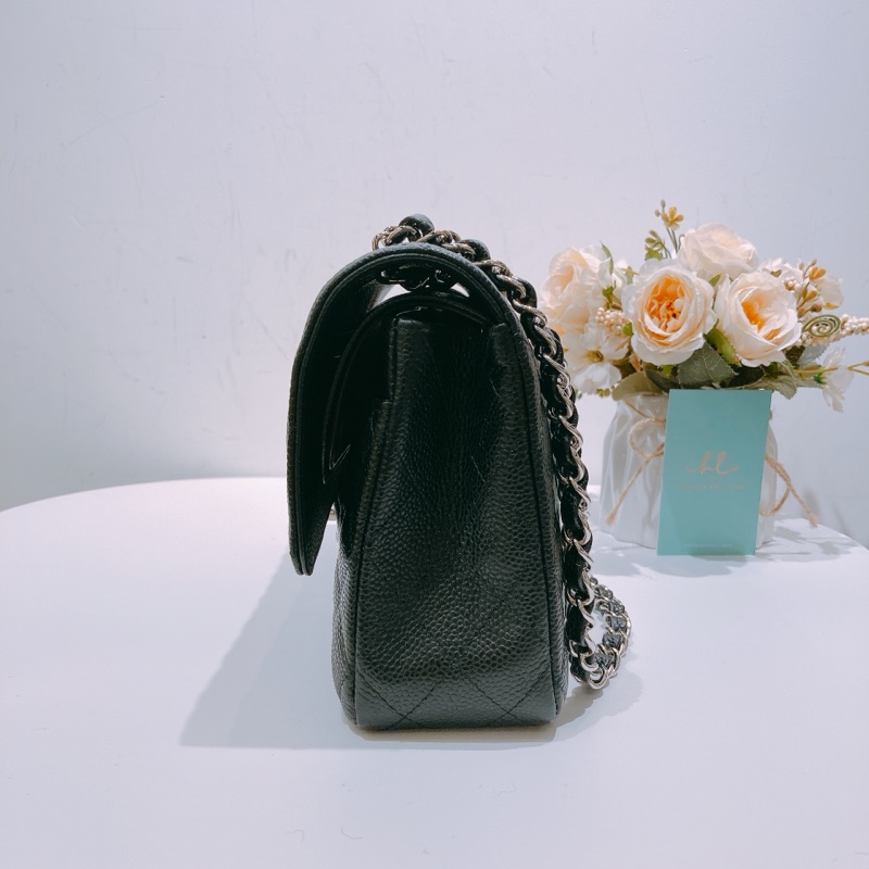 TW4437 Chanel香奈兒經典翻蓋包CF25 荔枝皮黑銀 Classic Double Flap Bag 25cm Caviar-3