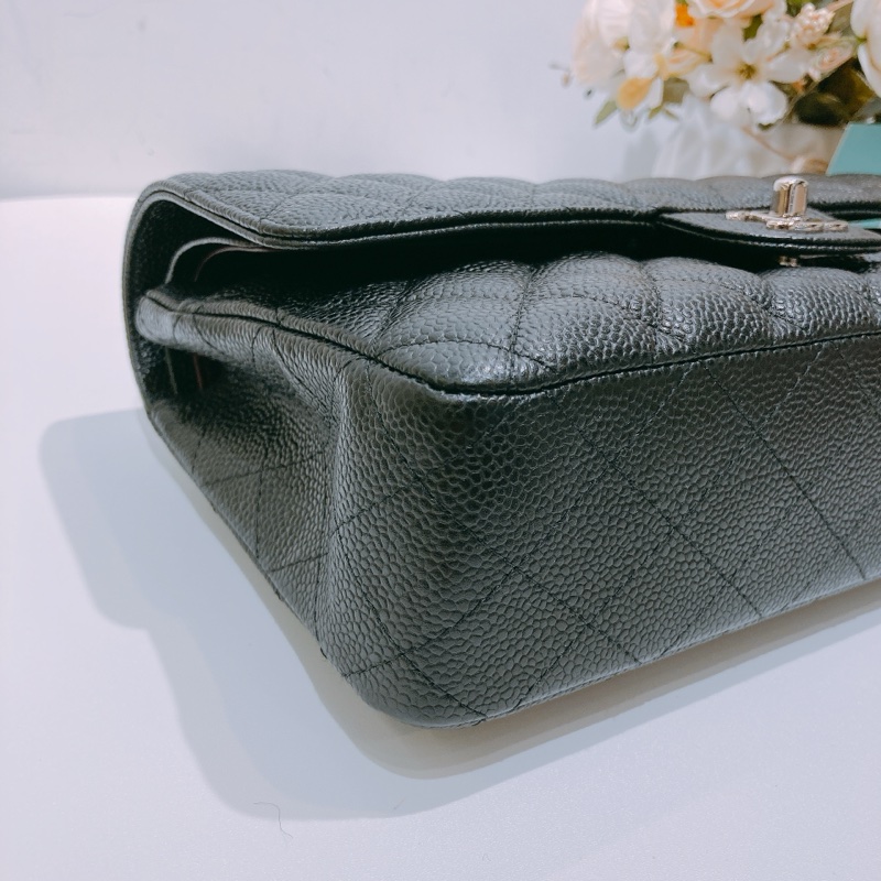 TW4437 Chanel香奈兒經典翻蓋包CF25 荔枝皮黑銀 Classic Double Flap Bag 25cm Caviar-5