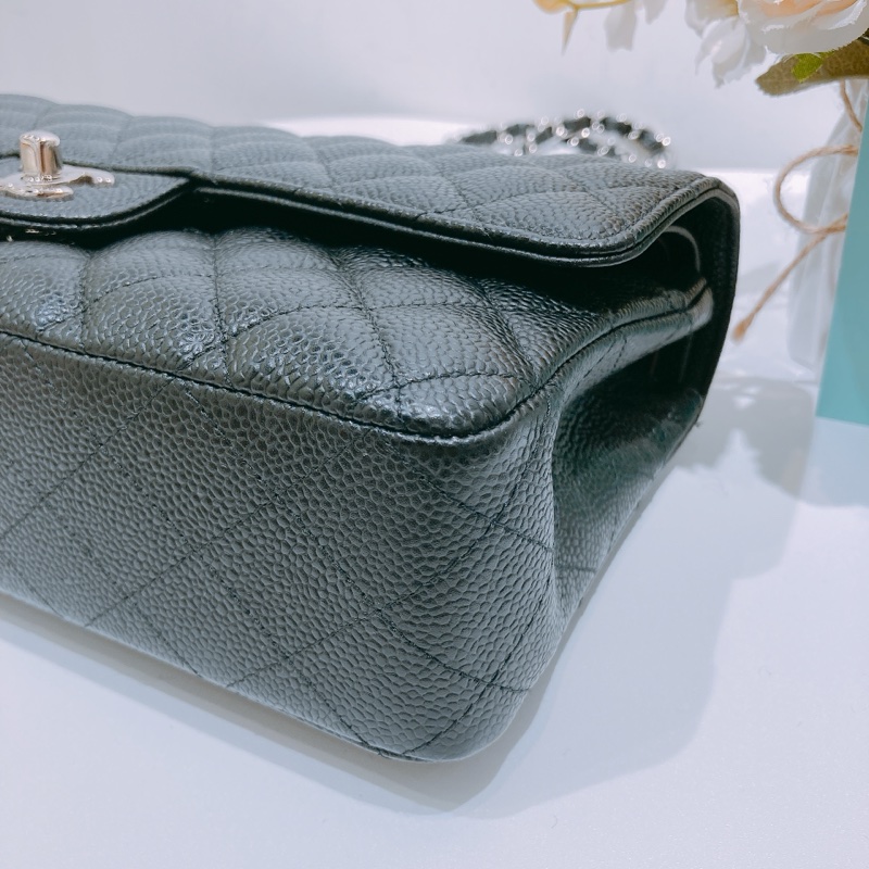 TW4437 Chanel香奈兒經典翻蓋包CF25 荔枝皮黑銀 Classic Double Flap Bag 25cm Caviar-6
