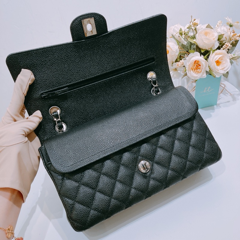TW4437 Chanel香奈兒經典翻蓋包CF25 荔枝皮黑銀 Classic Double Flap Bag 25cm Caviar-11