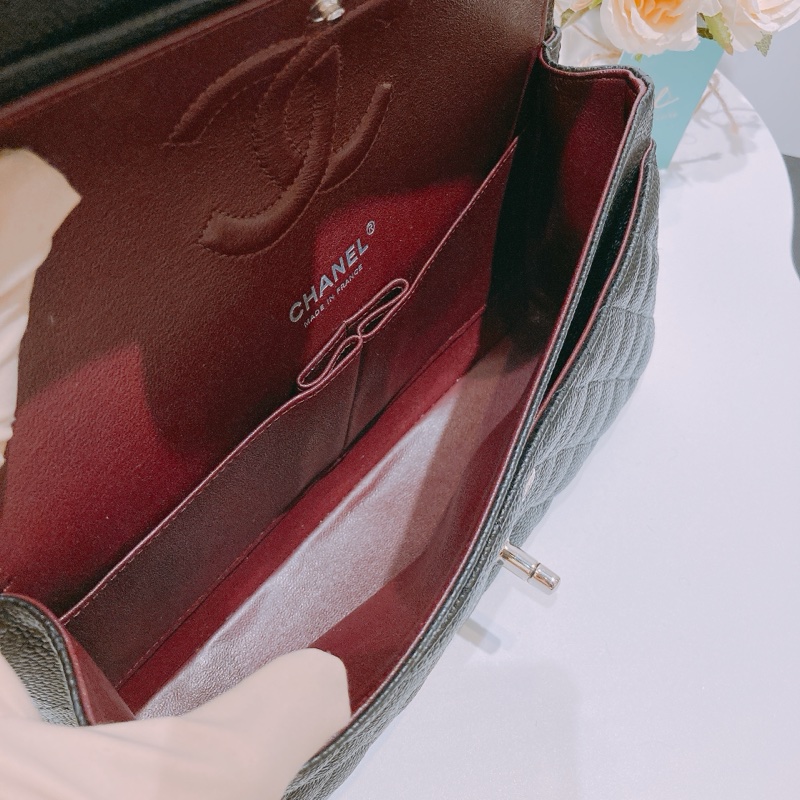 TW4437 Chanel香奈兒經典翻蓋包CF25 荔枝皮黑銀 Classic Double Flap Bag 25cm Caviar-13