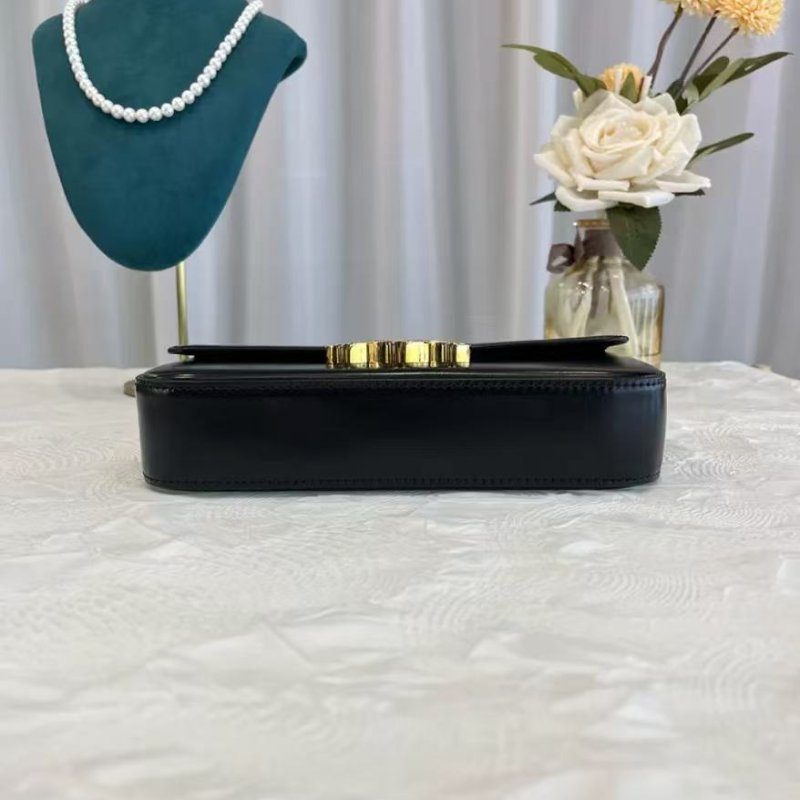 Celine Triomphe 黑金亮面小牛皮腋下包 99新 20.5*11 配件塵袋-5