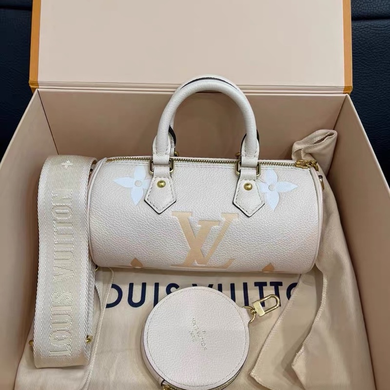 芯片款!Louis Vuitton Summer Papillon 巴比龍 全皮 壓印 奶油白 卷桶包-0