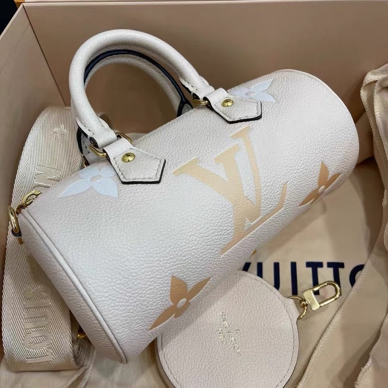 芯片款!Louis Vuitton Summer Papillon 巴比龍 全皮 壓印 奶油白 卷桶包-2