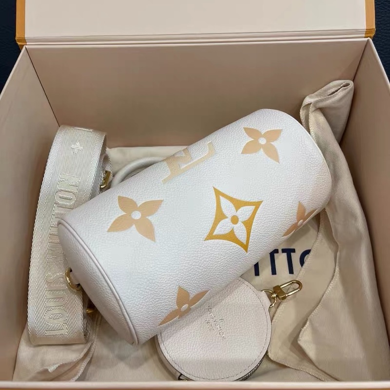 芯片款!Louis Vuitton Summer Papillon 巴比龍 全皮 壓印 奶油白 卷桶包-6