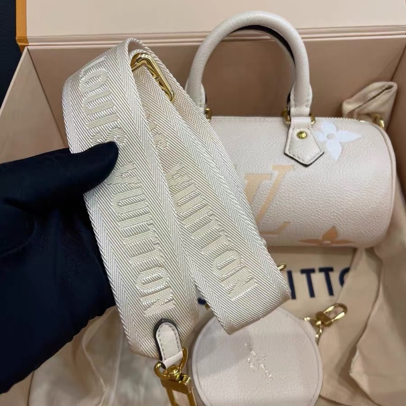 芯片款!Louis Vuitton Summer Papillon 巴比龍 全皮 壓印 奶油白 卷桶包-7