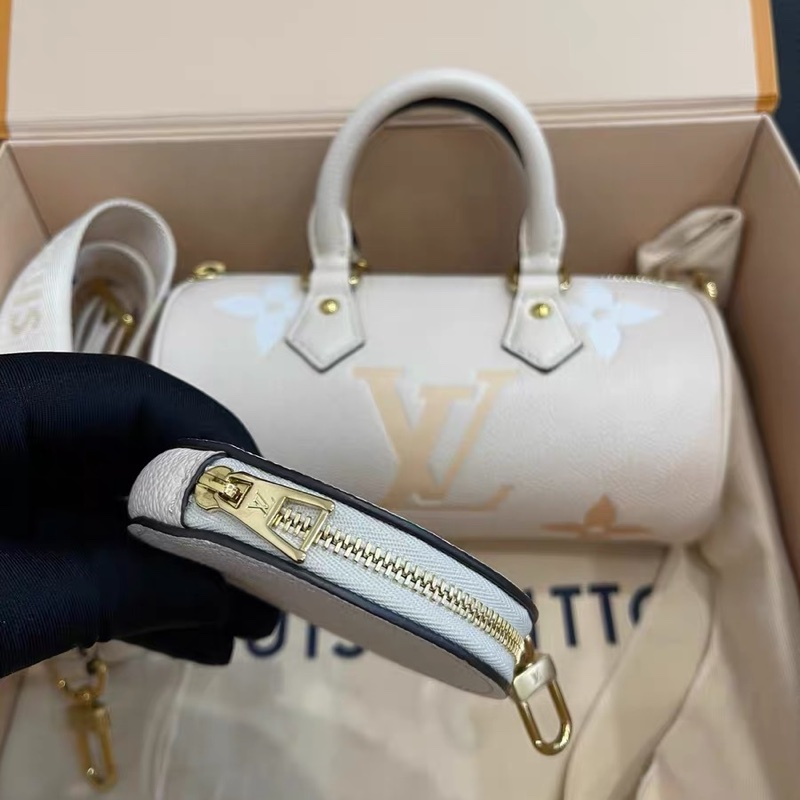 芯片款!Louis Vuitton Summer Papillon 巴比龍 全皮 壓印 奶油白 卷桶包-8