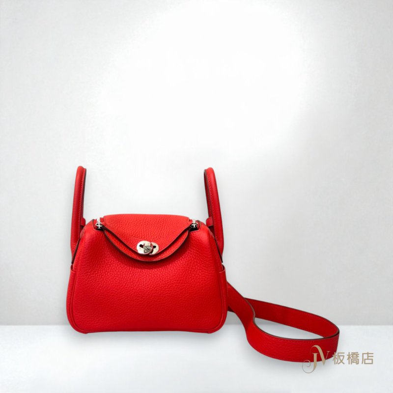 HERMES包包 S3心紅色銀釦TC皮MINI LINDY-0