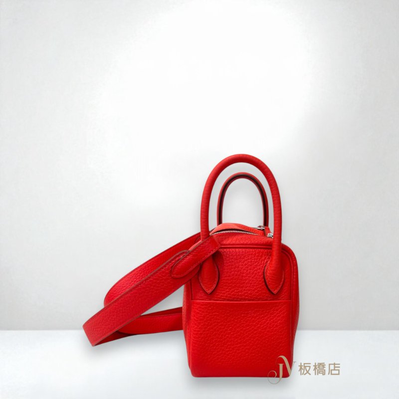 HERMES包包 S3心紅色銀釦TC皮MINI LINDY-1