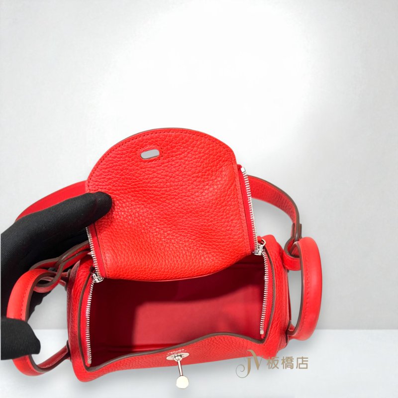 HERMES包包 S3心紅色銀釦TC皮MINI LINDY-5