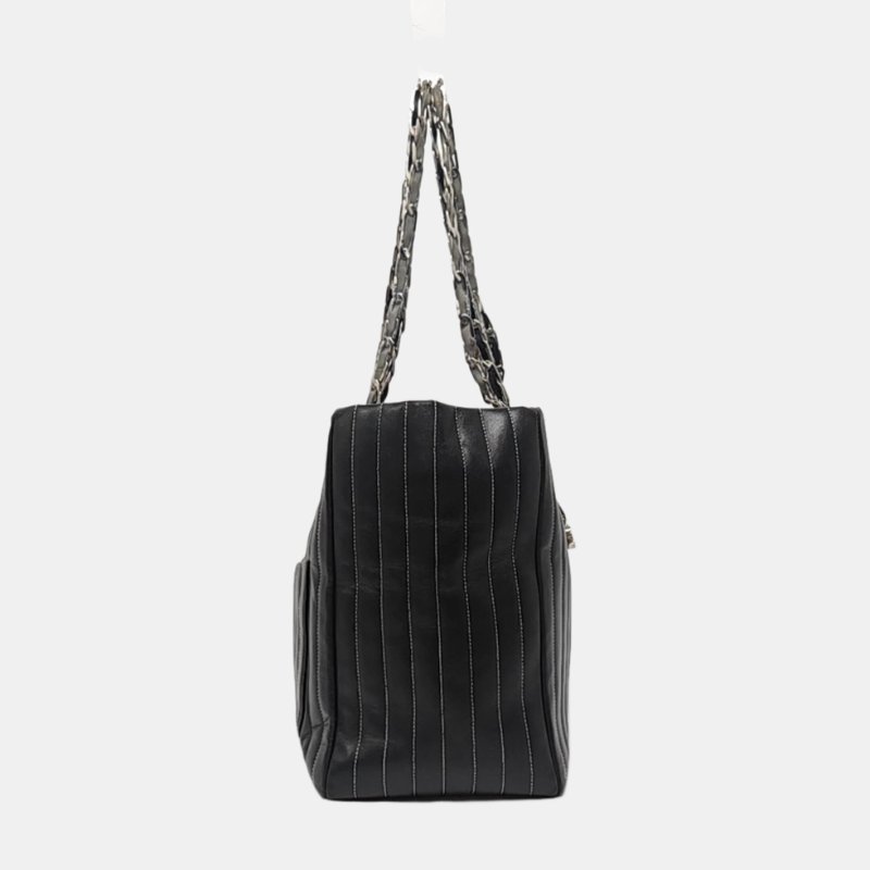 CHANEL托特包 大號 黑色羊皮縫紋單肩包手提包 銀色五金 10開 2條可拆卸肩帶-2