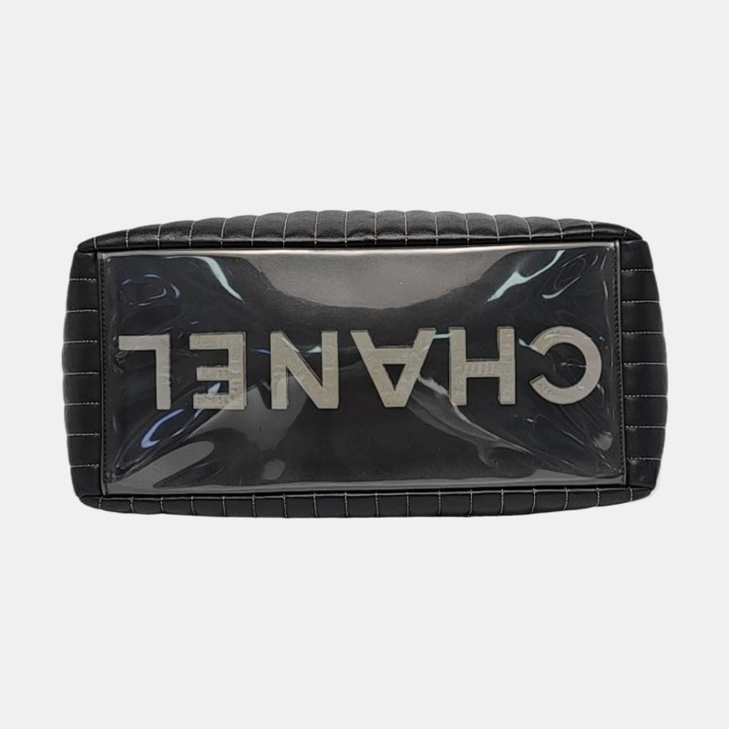 CHANEL托特包 大號 黑色羊皮縫紋單肩包手提包 銀色五金 10開 2條可拆卸肩帶-5