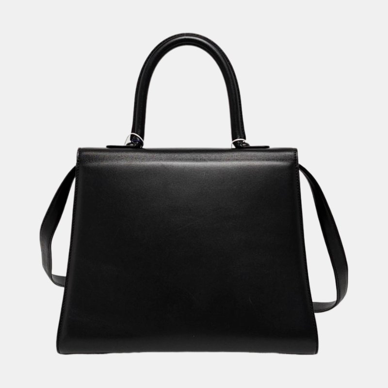 DELVAUX Brillant 中號 黑色牛皮單肩包手提包 金色五金 可拆卸肩帶-4