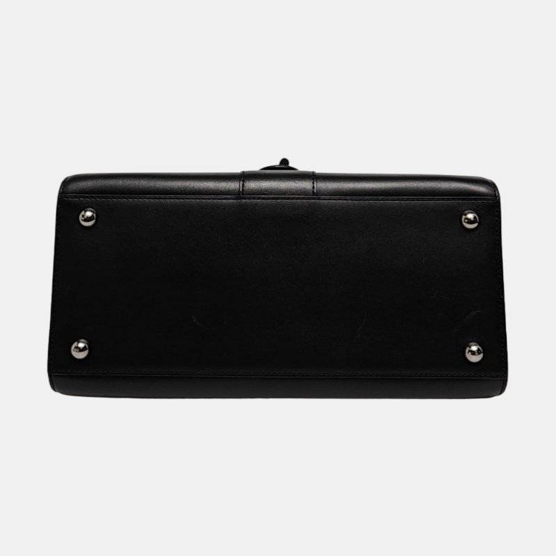 DELVAUX Brillant 中號 黑色牛皮單肩包手提包 金色五金 可拆卸肩帶-5