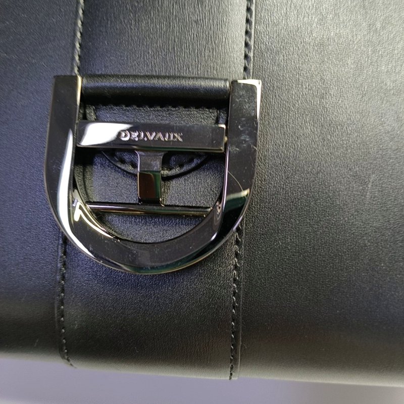 DELVAUX Brillant 中號 黑色牛皮單肩包手提包 金色五金 可拆卸肩帶-9