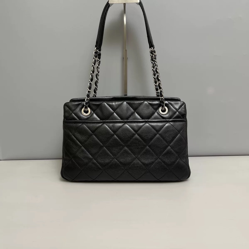 Chanel黑銀荔枝雙c logo肩背托特包 #99新閒置收藏 #大容量媽媽包好適🈴-5