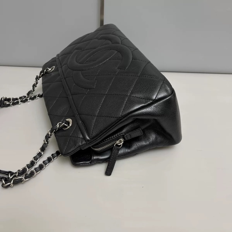 Chanel黑銀荔枝雙c logo肩背托特包 #99新閒置收藏 #大容量媽媽包好適🈴-6