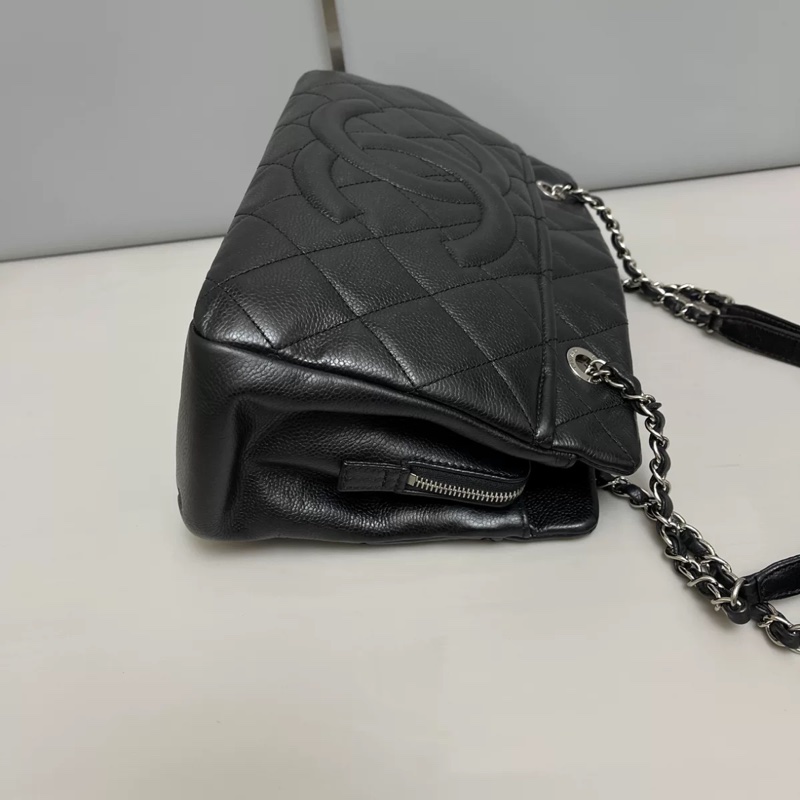 Chanel黑銀荔枝雙c logo肩背托特包 #99新閒置收藏 #大容量媽媽包好適🈴-7