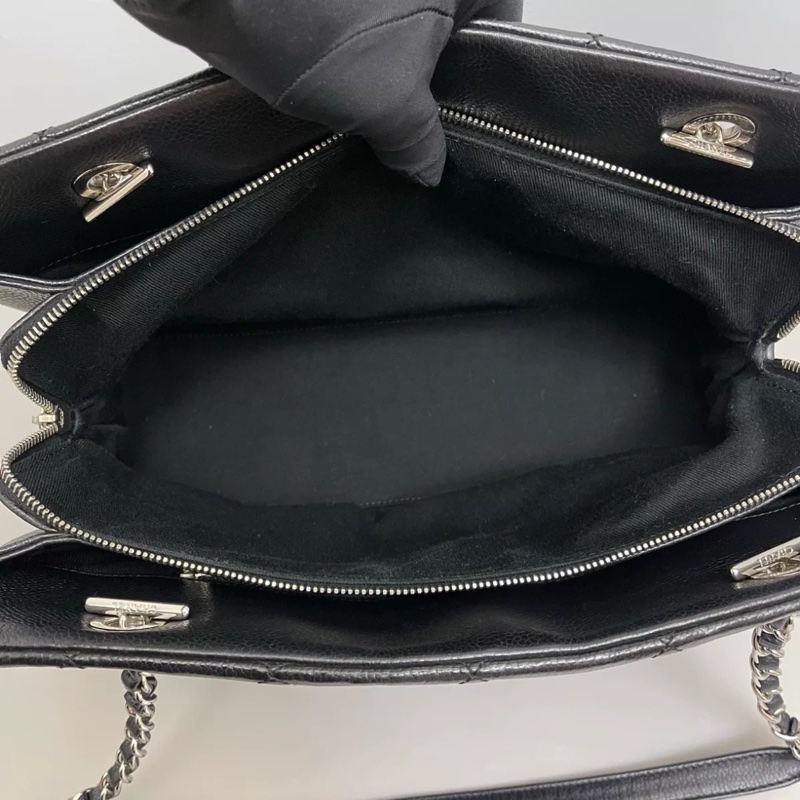 Chanel黑銀荔枝雙c logo肩背托特包 #99新閒置收藏 #大容量媽媽包好適🈴-10