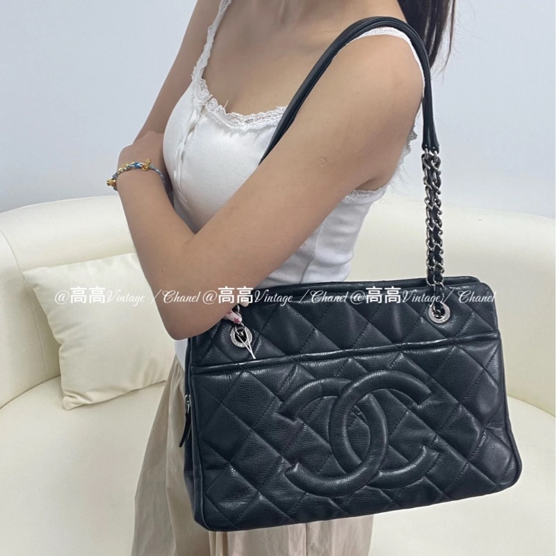 🉑肩背 #15萬入手 #全網最低 香奈兒黑銀荔枝Tote小號托特側背包-0