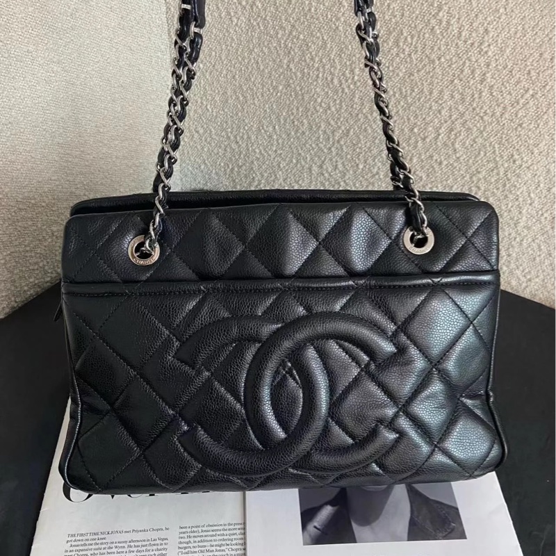 🉑肩背 #15萬入手 #全網最低 香奈兒黑銀荔枝Tote小號托特側背包-1