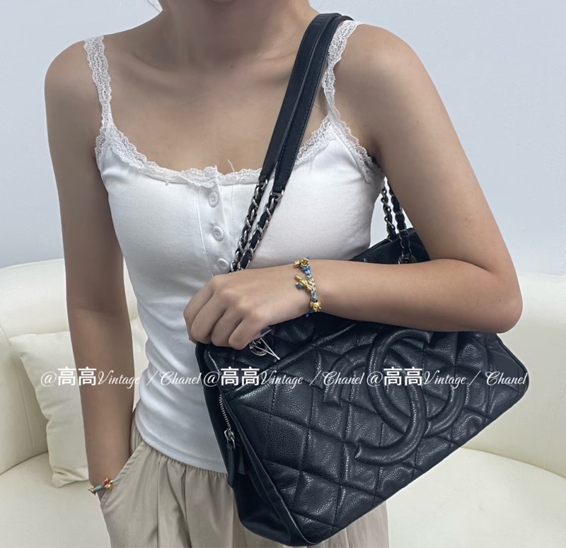 🉑肩背 #15萬入手 #全網最低 香奈兒黑銀荔枝Tote小號托特側背包-2