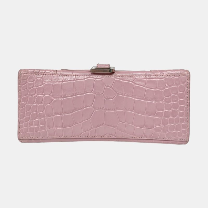 BALENCIAGA Hourglass 小號 粉色牛皮鱷魚紋沙漏包斜挎包手提包單肩包 銀色五金 可拆卸肩帶-5