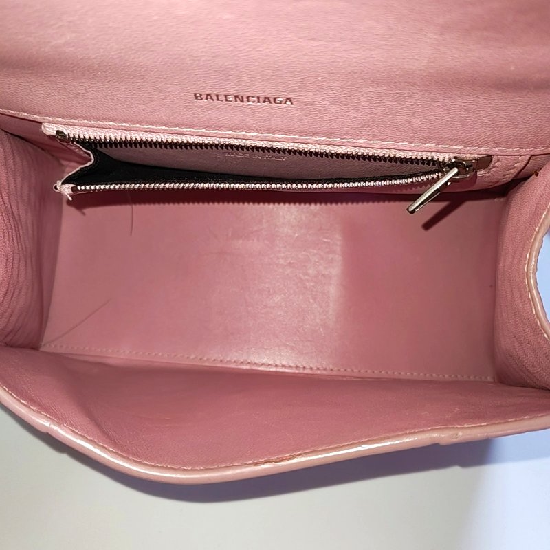 BALENCIAGA Hourglass 小號 粉色牛皮鱷魚紋沙漏包斜挎包手提包單肩包 銀色五金 可拆卸肩帶-6