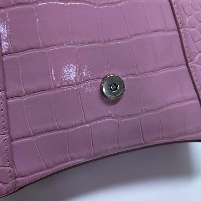 BALENCIAGA Hourglass 小號 粉色牛皮鱷魚紋沙漏包斜挎包手提包單肩包 銀色五金 可拆卸肩帶-8