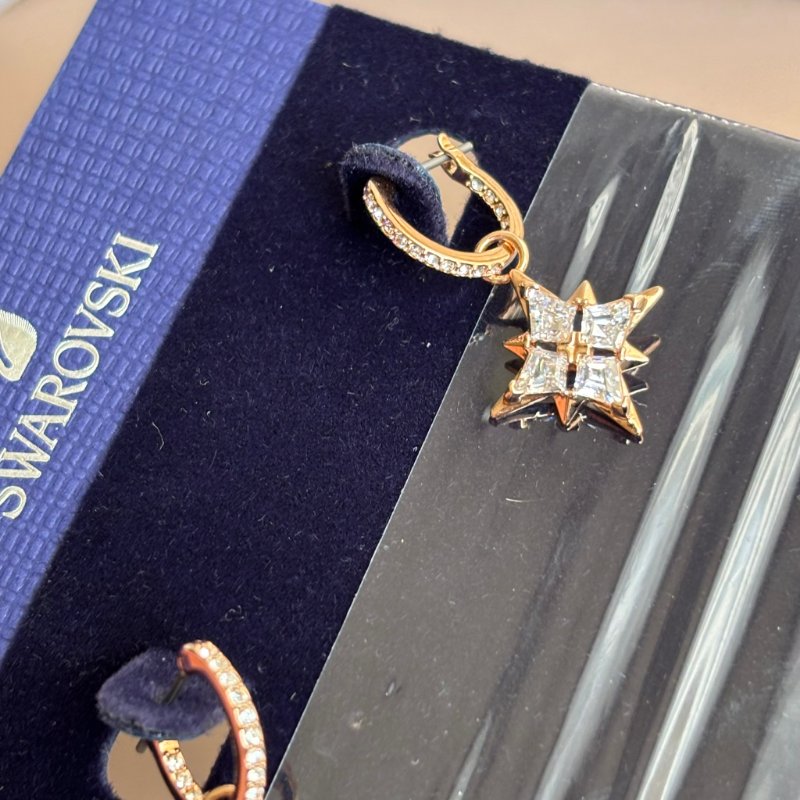 ::SWAROVSKI:: 施華洛世奇 玫瑰金色水鑽星形吊墜針式耳環-8