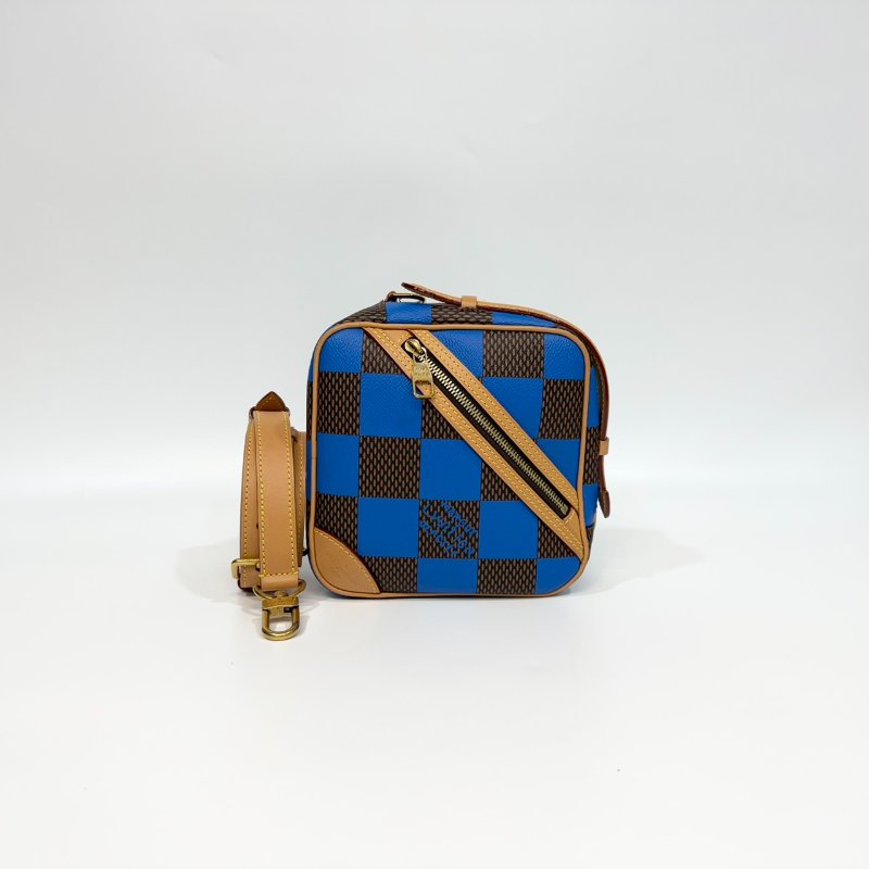 LV棋盤格藍棕色Chess Messenger郵差包N40547-0
