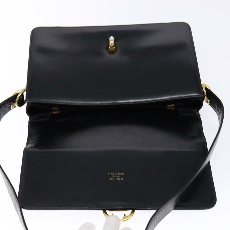 【日本直送】CELINE 馬車圖案肩背包 皮革 黑金 正品 ki5948-9