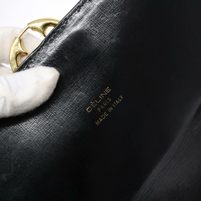 【日本直送】CELINE 馬車圖案肩背包 皮革 黑金 正品 ki5948-17