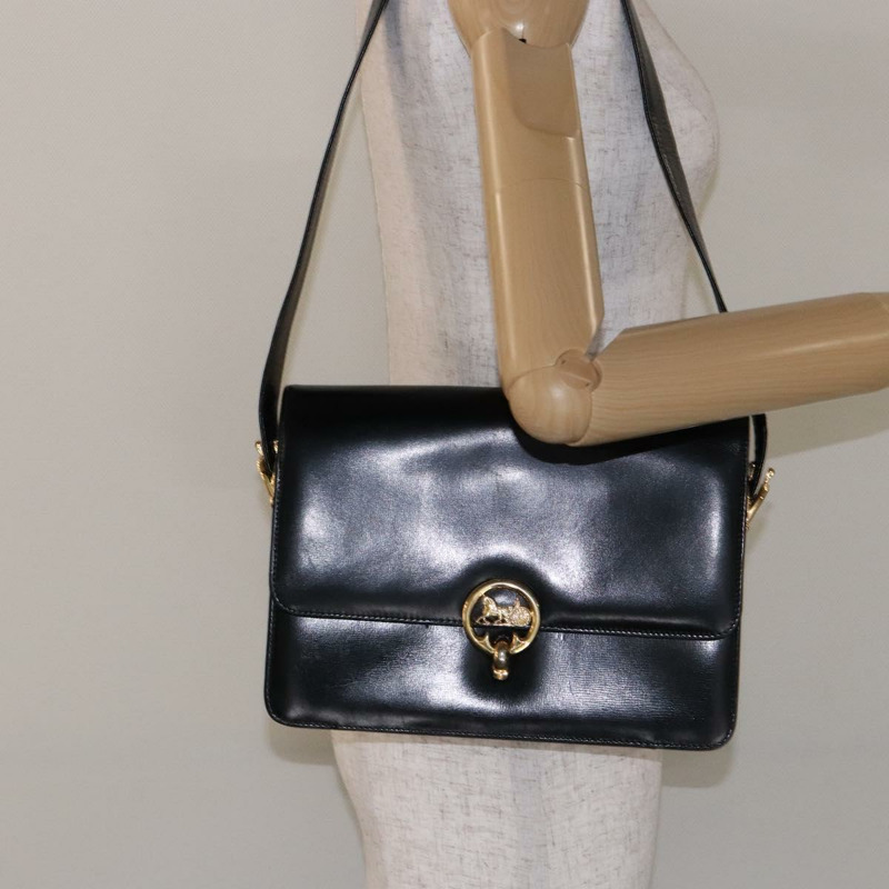 【日本直送】CELINE 馬車圖案肩背包 皮革 黑金 正品 ki5948-22