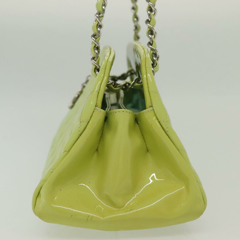 【日本直送】香奈兒 Matelasse 鏈條托特包 漆皮 綠色 銀色 CC 正品 139353-2