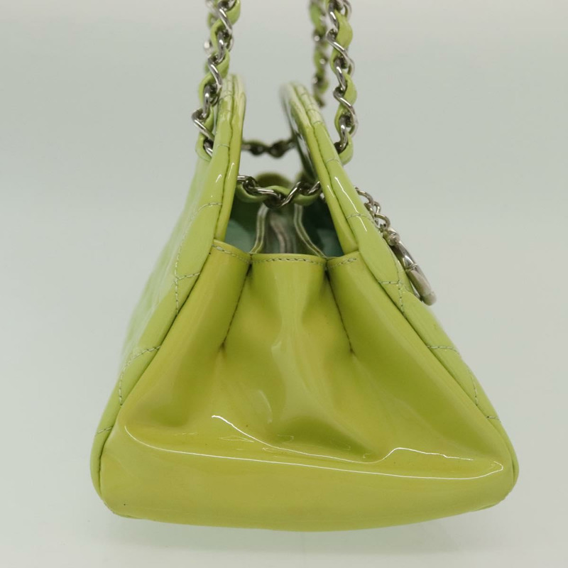 【日本直送】香奈兒 Matelasse 鏈條托特包 漆皮 綠色 銀色 CC 正品 139353-3