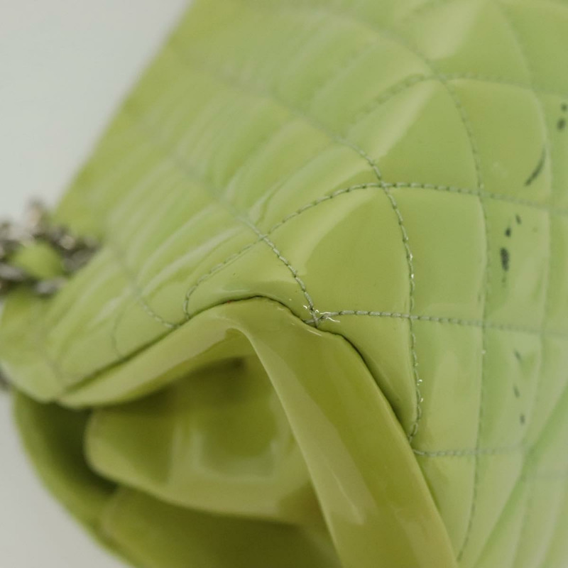 【日本直送】香奈兒 Matelasse 鏈條托特包 漆皮 綠色 銀色 CC 正品 139353-9