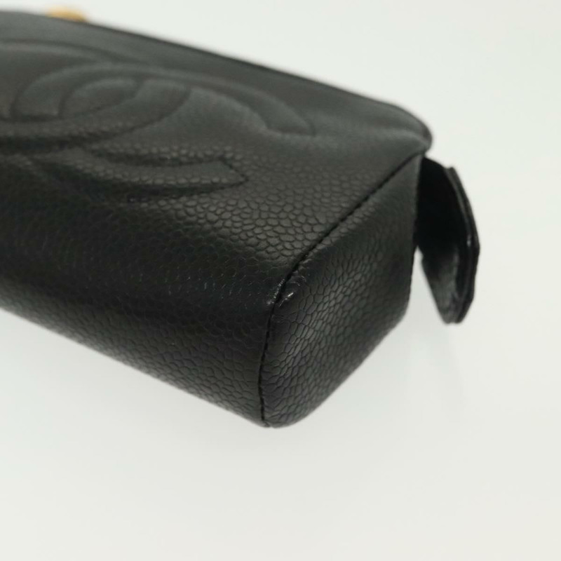 【日本直送】香奈兒魚子醬皮黑金CC標誌手拿包 Auth bs28771-13