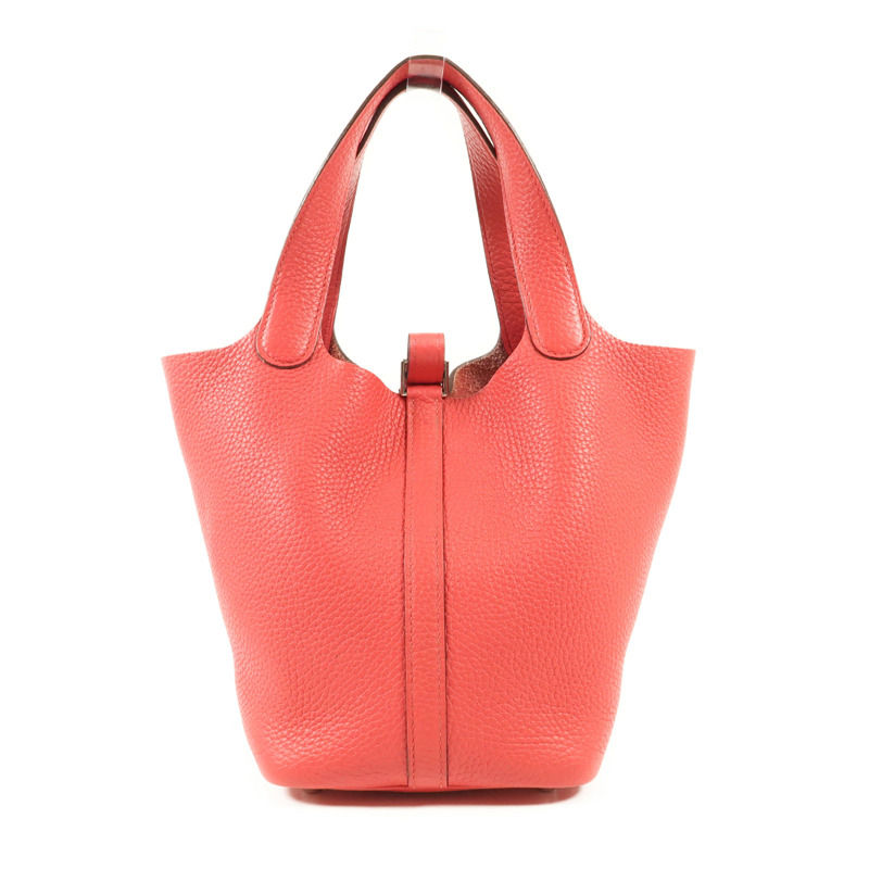 HERMES Clemence皮革Picotin PM銀扣手挽袋I6/Rose Extrem-1