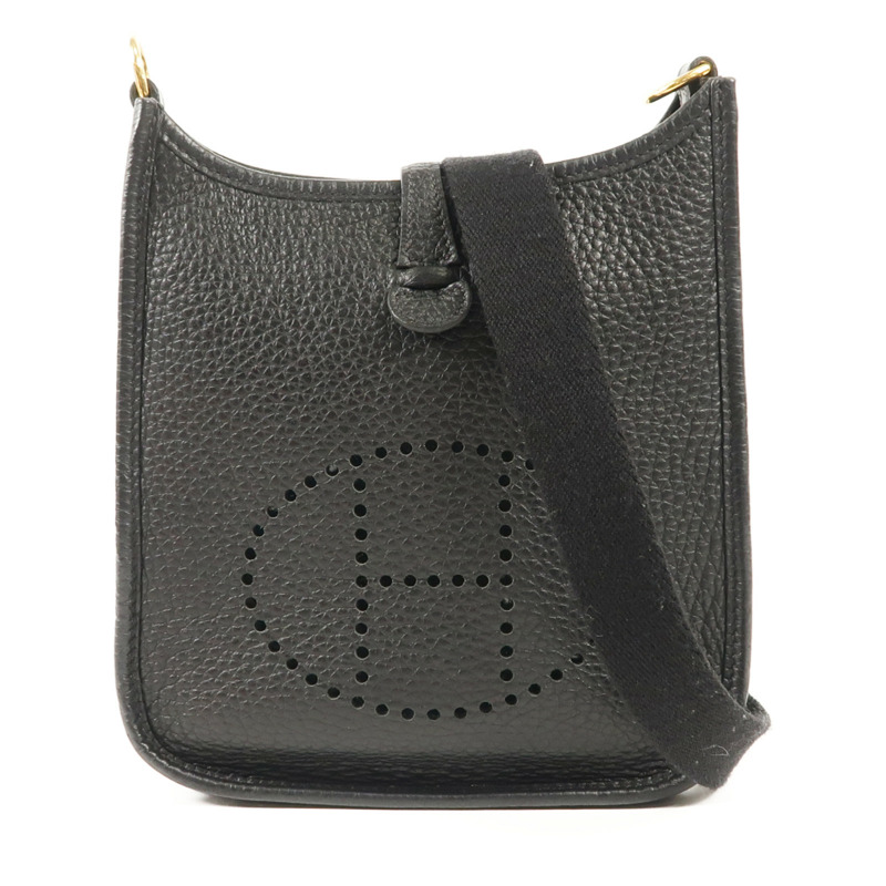 HERMES Clemence皮革Evelyne TPM金扣肩背袋89/Noir-0