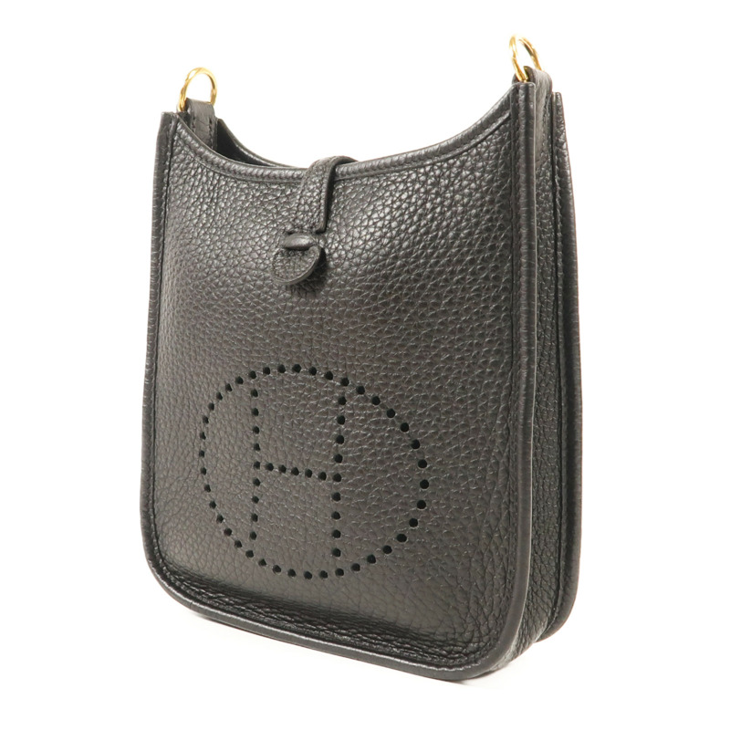 HERMES Clemence皮革Evelyne TPM金扣肩背袋89/Noir-2