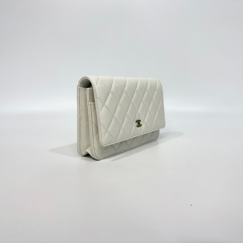 CHANEL白色荔枝皮淡金釦下蓋WOC AP0250-2