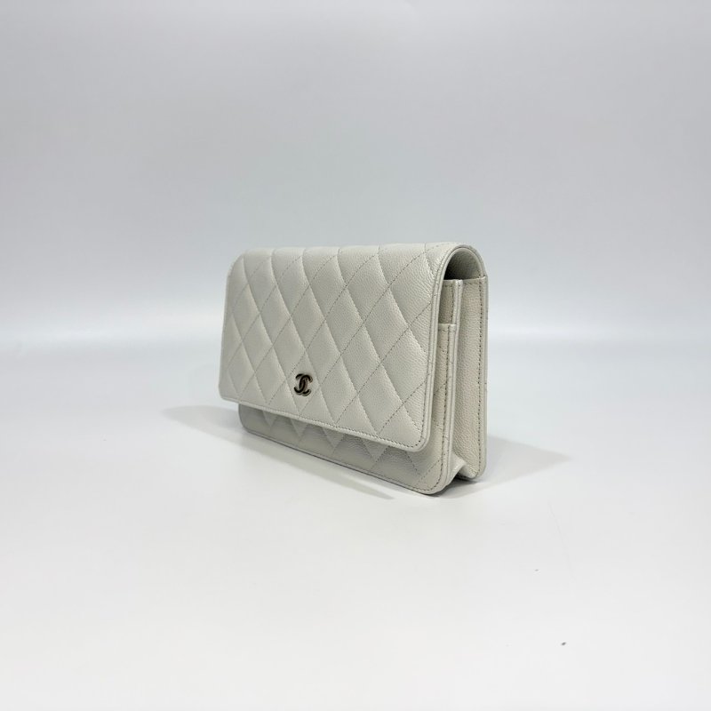 CHANEL白色荔枝皮淡金釦下蓋WOC AP0250-3