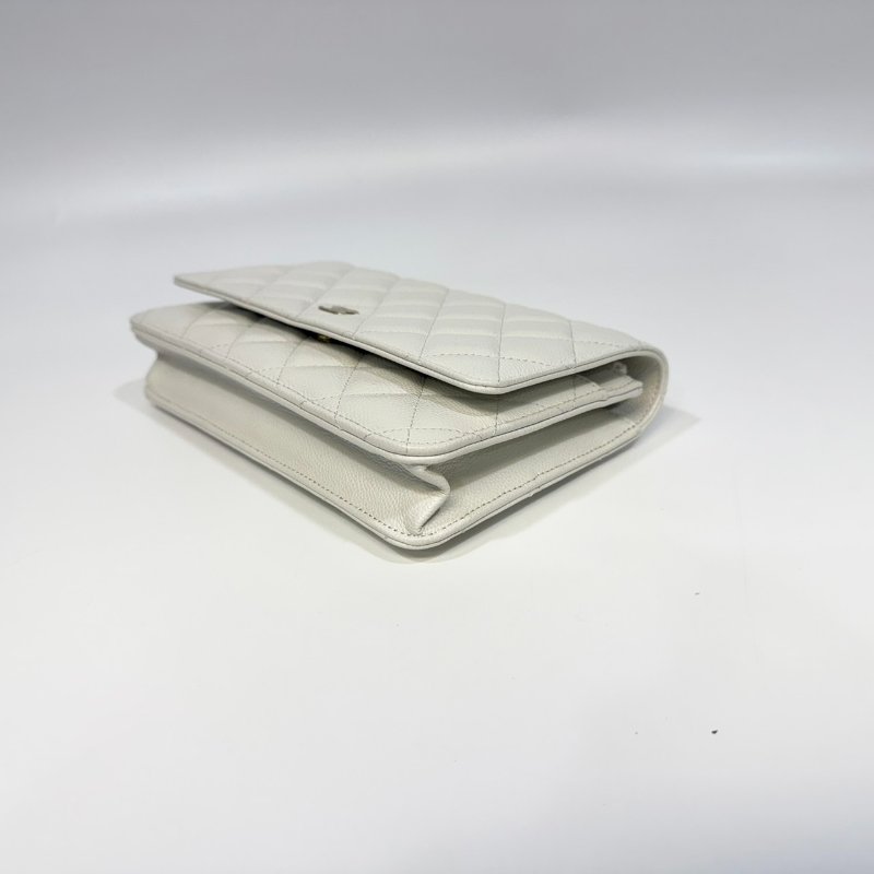 CHANEL白色荔枝皮淡金釦下蓋WOC AP0250-7